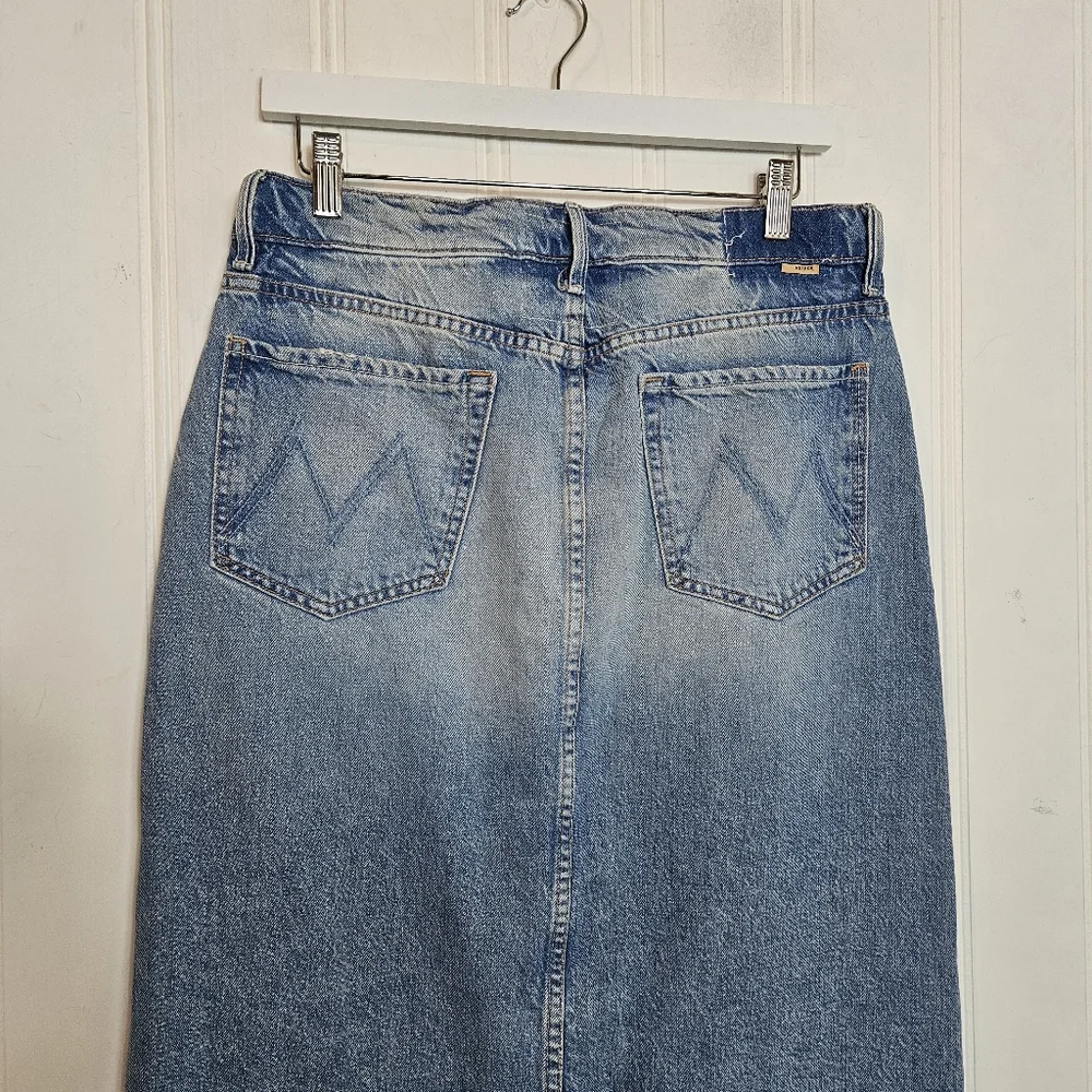 MOTHER Maxi Denim Skirt Womens Sz 29 Blue Denim Ditcher Maxi Fray Slit Rodeo - Picture 9 of 16